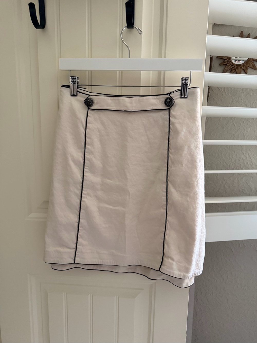 Anthropologie Cream Skirt with Navy Piping